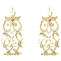 Owl Earrings | 14K Yellow Gold Owl Lever Back Earrings - Made in USA