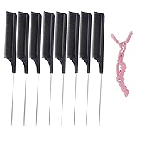 Rat Tail (8 pcs) Pin Tail CombS Anti-static Heat Resistant Fine-Tooth Sectioning Parting Styling Locking Hair Loc Comb & 1 x Alligator Hair Clip (8 pcs)
