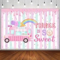 7x5ft Summer Ice Cream Truck 3rd Birthday Backdrop for Girls Three is so Sweet Bday Party Decorations Rainbow Confetti Donut Photography Background Third Birthday Banner Photo Shoot Props