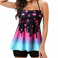 Swimsuits for Women with Shorts Plus Size Print Strappy Back Set Two Piece Swimsuits Swimdress