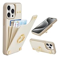 LAMEEKU for iPhone 15 Pro Wallet Case 6.1'', Case with Card Holder, 360°Rotation Ring Stand, RFID Blocking Snap Button Leather Protective Case Designed for Women for Apple iPhone 15 Pro Beige (2023)