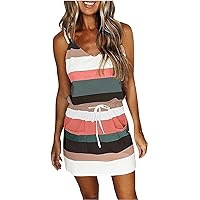 Women Summer Beach Dresses,Casual V-Neck Spaghetti Strap Mini Dress Party Stripe Sundress