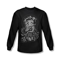 Betty Boop - Mens Fashion Roses Long Sleeve Shirt In Black
