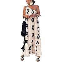 XJYIOEWT Beach Dress,Women Summer Dresses One Shoulder Spaghetti Strap Dresses Printed A Line Maxi Dresses for Women Ca