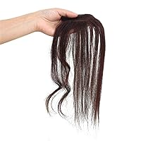 Real Human Hair Hairline Topper Hairpieces with Wavy Bangs, 1.2
