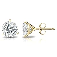 14k Gold Round Lab Grown Diamond Stud Earrings (1 3/8 to 2cttw, I-J, VS1-VS2, IGI Certified) 3-Prong Martini, Push-backs by Diamond Wish