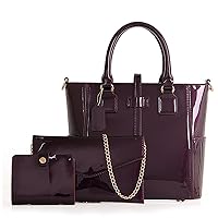 3PCS Set Shoulder Handbag for Women Patent Leather Top-handle Purse Glossy Shopper Work Crossbody Satchel
