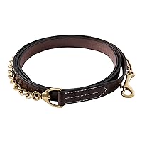 Huntley Equestrian Leather Lead Fancy Stitched with Brass Chain Finished with Tapered End Design - Havana - Traditional Lead