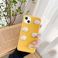 Bonitec for iPhone 14 Plus Clouds Case for Women Girls Silicone Case with Cute White 3D Cloud Slim Thin Soft Pretty Cover Shockproof Protective Phone Case for iPhone 14 Plus, Yellow