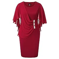 Hanna Nikole Women's Plus Size Chiffon Ruffle Flattering Cape Sleeve Bodycon Pencil Dress