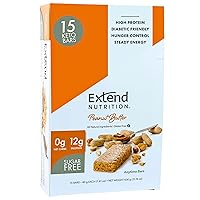 Extend Nutrition Sugar Free High Protein Bars, Perfect Diabetic Snacks for Adults and Kids, High Protein Bars for Hunger Control and Steady Energy, Low Carb, Keto Friendly, Peanut Butter, 15 Count
