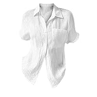 SNKSDGM Womens Button Down Shirt Long Sleeve Dress Shirts Cotton Linen Collar Stretch Plain Top Blouses