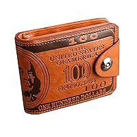 Men's US 100 Dollar Bill Leather Bifold Card Photo Holder Wallet Handbag Purse (With buckle-Coffee)