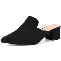 Allegra K Women's Slip on Pointed Toe Chunky Heels Slide Mules