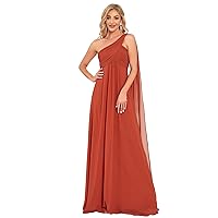 Ever-Pretty Women's Chiffon Bridesmaid Dress One-Shoulder Ruched Bust Long Flowy Formal Dresses 09816