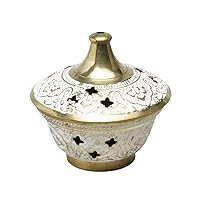 Incense Burner Ø 7cm Brass Incense Bowl Painted with Sieve and lid for Incense Incense resins on Incense Charcoal Charcoal Tablets on Sand 2751