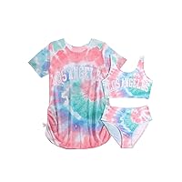 SHENHE Girl's 3 Pieces Swimsuits Tie Dye Scoop Neck Sporty Bathing Suits with Cover Up