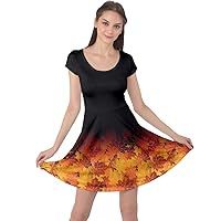 CowCow Womens Plus Size Casual Dresses Fallen Autumn Warm Shades Leaves Cap Sleeve Dress XS-5XL