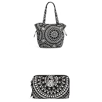 Bradley Vera Womens Cotton Glenna Satchel Purse Handbag, Black Bandana Medallion Vera Womens Cotton Turnlock With Rfid Protection Wallet, Black Bandana Medallion, One Size US