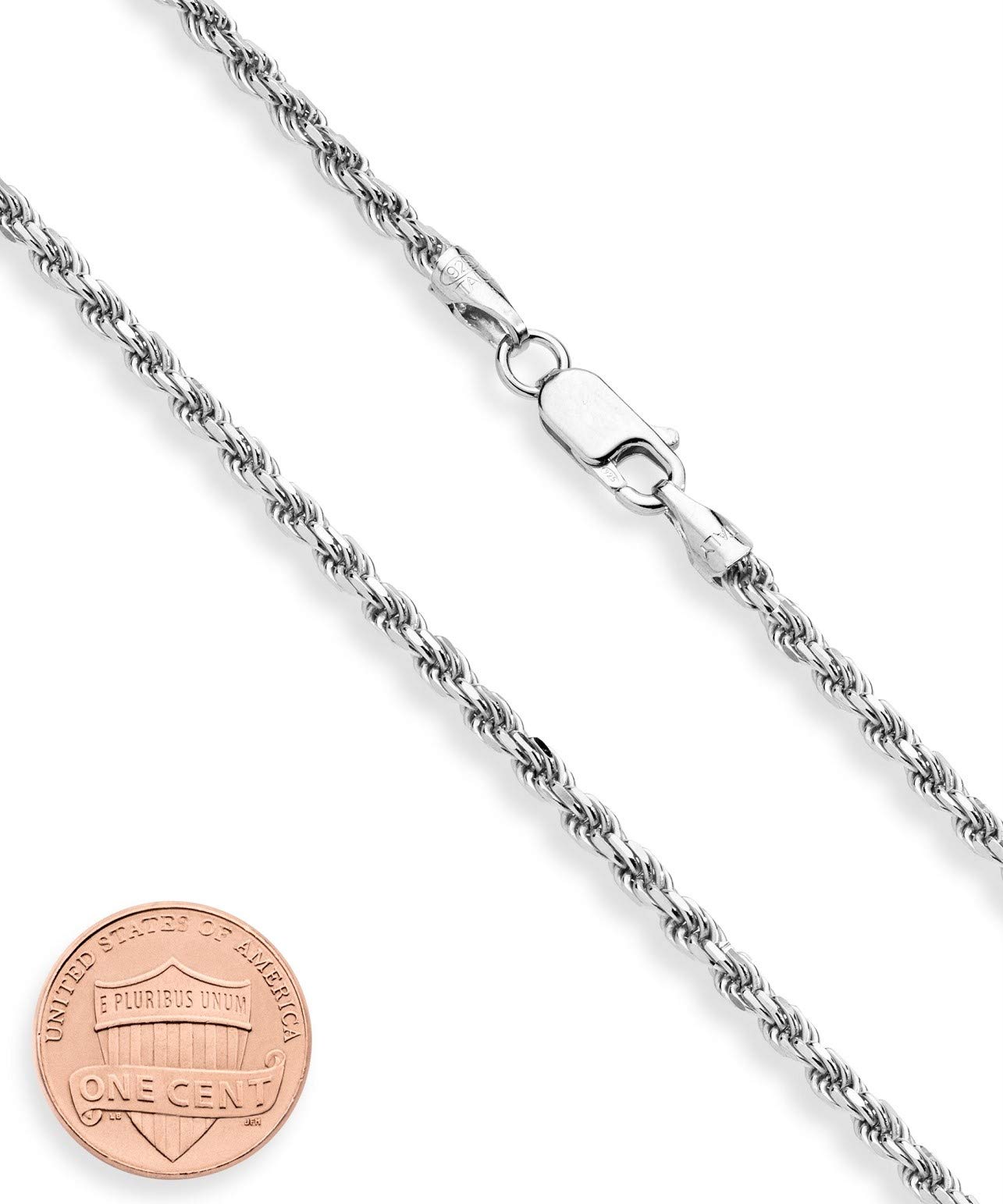 Miabella Solid 925 Sterling Silver Italian 2mm, 3mm Diamond-Cut Braided Rope Chain Necklace for Men Women, 925 Sterling Silver Made in Italy