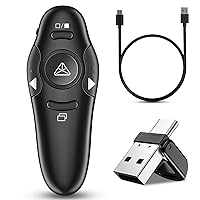 2-in-1 USB Type C Presentation Clicker Wireless Presenter Remote Clicker for PowerPoint Presentations with Laser Pointer, Rechargeable USB C PowerPoint Clicker Slide Advancer for Computer/Mac/Laptop