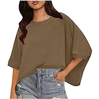 Dolman Sleeve Cropped Top for Women Summer Oversized Short Sleeve Crewneck T-Shirts Casual Loose Fit Solid Blouses