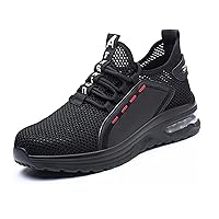Men Steel Toe Ultra Light Breathable Non-Slip Work Shoes, Comfortable Safety Sneakers for Construction