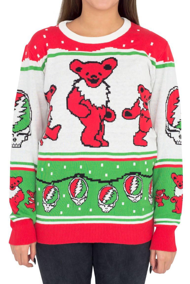 Adult Unisex Grateful Dead Bears Steal Your Face Ornaments Ugly Xmas Sweater