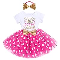 Girls Baby 1st 2nd 3rd Birthday Outfit Mouse Polka Dots Wild ONE Party Tulle Dress+Sequins Headband 2PCS Tutu Skirt Costume for Toddler Princess Photo Shoot Fancy Cake Smash Clothes Set Rose-1ST 1T