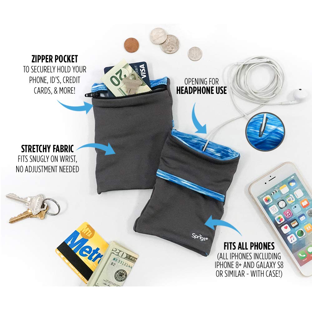Sprigs Banjees 2 Pocket Wrist Wallet/Wrist Band/Wrist Pocket for Travel, Walking, & Running. Wallet Pouch That Holds Cash, Card, ID's, and More