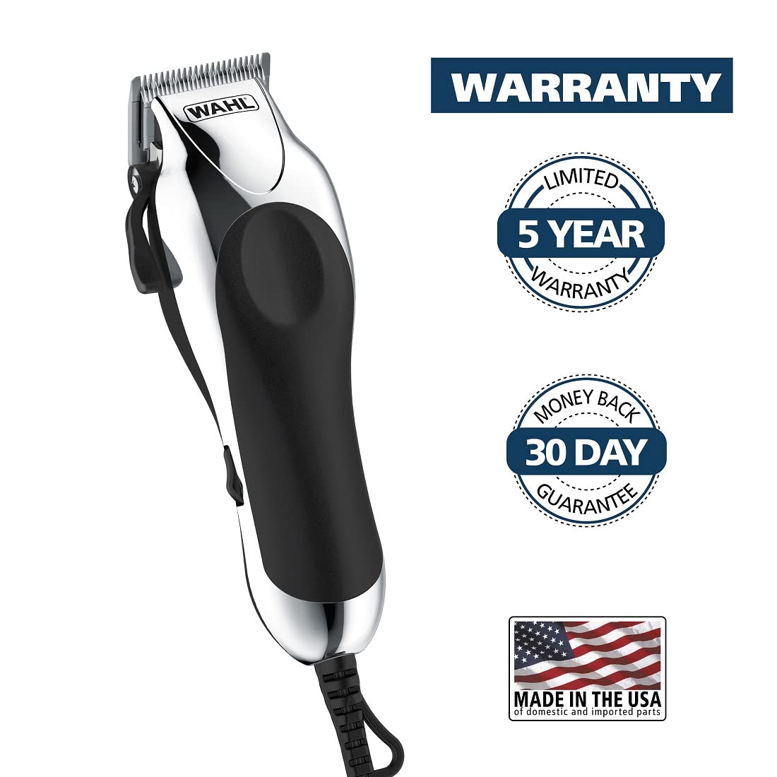 Wahl USA Chrome Pro Corded Clipper Complete Haircutting Kit for Men – Powerful Total Hair Clipping, Beard Trimming, & Grooming - Model 79524-2501