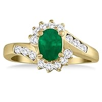 1 Carat Emerald and Diamond Flower Twist Ring in 14K Yellow Gold