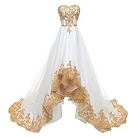 Gold Lace Sweetheart Hi Low Tulle Wedding Bridal Dresses Zipper Organza Applique 2024