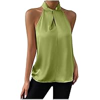 Women's Fashion Tops 2024 Summer Solid Sleeveless Suspender Casual Twist Loose Fit Tank Blouse Flowy