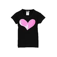 Girls Black Short Sleeve T Shirt with Hot Pink Heart