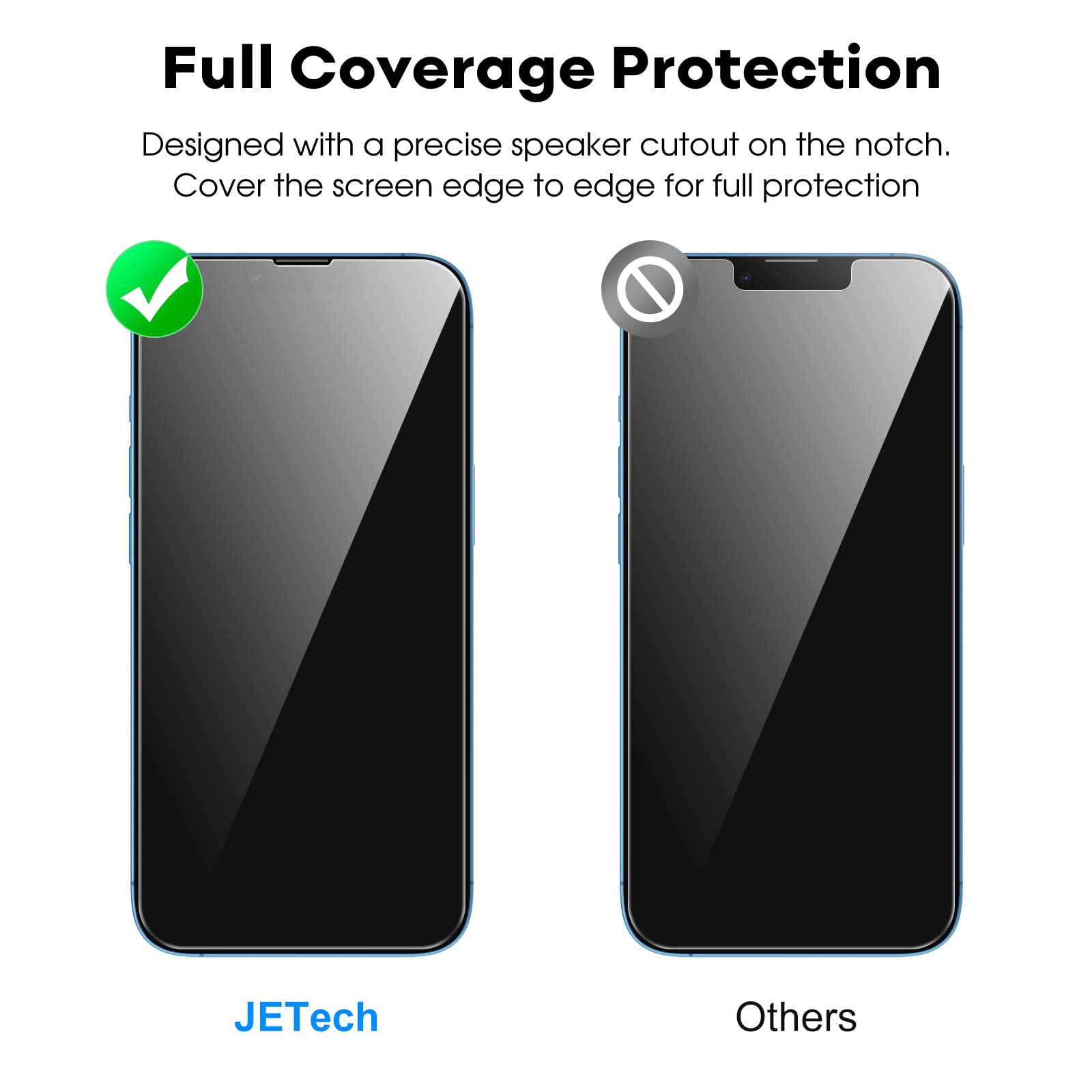 JETech Full Coverage Screen Protector for iPhone 13/13 Pro 6.1-Inch, Tempered Glass Film with Easy Installation Tool, Case-Friendly, HD Clear, 3-Pack