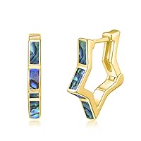 Opal Hoop Earrings for Women 925 Sterling Silver Geometric Hexagon/Star/Paperclip Earrings Minimalist White Opal/Abalone Shell Jewellery Gift for Girls