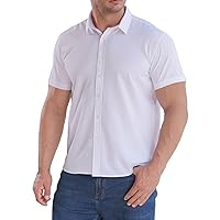 Men Business Shirts Classic Wrinkle Free Stretch Button Down Short Sleeve Dress Shirt Summer Work Office Blouse Top