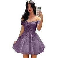 Lace Applique Short Homecoming Dresses for Teens 2024 Glitter Tulle Cold Shoulder Formal Prom Cocktail Gown