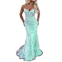 Sweetheart Mermaid Lace Long Prom Dresses 2024 Zipper Back Formal Party Gown