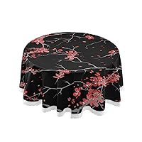 Cherry Blossom Sakura Flower Floral 60 x 60 Inch Table Cloth for Round Tables with Elastic Tablecloth Anti Wrinkle Table Cover for Dining Kitchen Parties