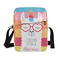Cute Fluffy Unicorn Llama Messenger Bag for Women Men Crossbody Shoulder Bag Cell Phone Purse Wallet Messenger Shoulder Bag with Adjustable Strap for Running Travel