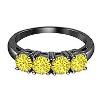 4 Stone Round Cut 14k Gold Over .925 Sterling Silver Yellow Sapphire Half Eternity Engagement Wedding Band for Women's.