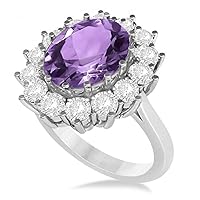 Women's Oval Amethyst and Diamond Accented Ring in Platinum (5.40ctw)