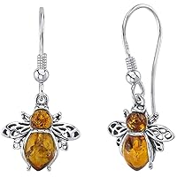 PEORA Genuine Baltic Amber Bee Pendant Necklace and Earrings for Women in Sterling Silver, Rich Cognac Color