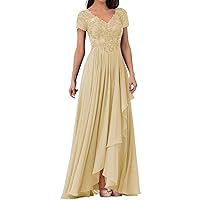 Long Chiffon Mother of The Bride Dresses Lace Appliques A Line Prom Dresses for Women Formal 2024 with Cap Sleeves DR0448