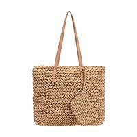 David Jones Large Soft Straw Shoulder Bag Hand Woven Boho Straw Handle Tote Retro Summer Beach Bag Rattan Handbag (Natural)