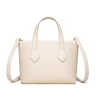 Genuine Leather Shoulder Crossbody Bag for Women Casual Solid Color Cow Leather Handbag Ladies Messenger Bags (Beige)