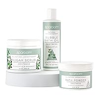 SpaRoom All Natural Aromatherapy Sugar Body Scrub, Bubble Bath Oil and Bath Powder, Destress