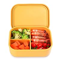 Adult Bento Box Lunch Box - 31oz Silicone Bento Box, Leak-Proof, 3-Compartment Bento Box,Microwave Dishwasher Safe (31oz-Yellow)